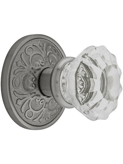 Lancaster Door Set With Fluted Crystal Knobs in Antique Pewter.